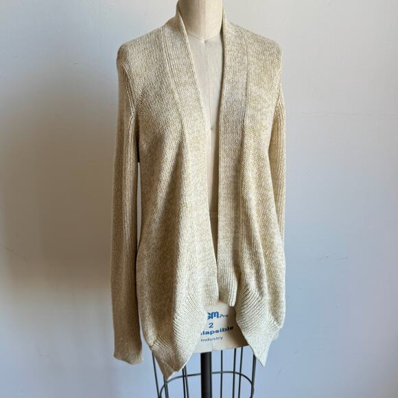 DIANE VON FURSTENBURG Fausta Drop Down Cardigan Sweater Ivory Gold Metallic Knit - Picture 3 of 10